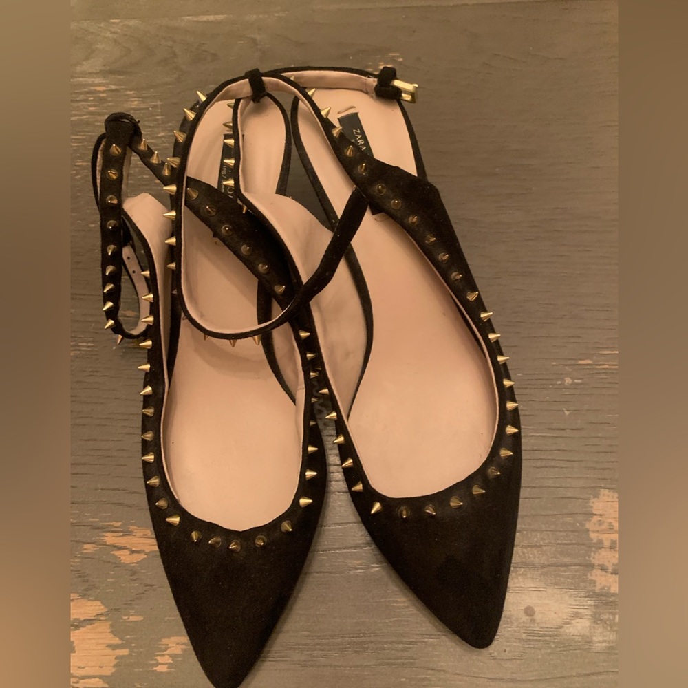 Zara Black Heels with Gold Studs